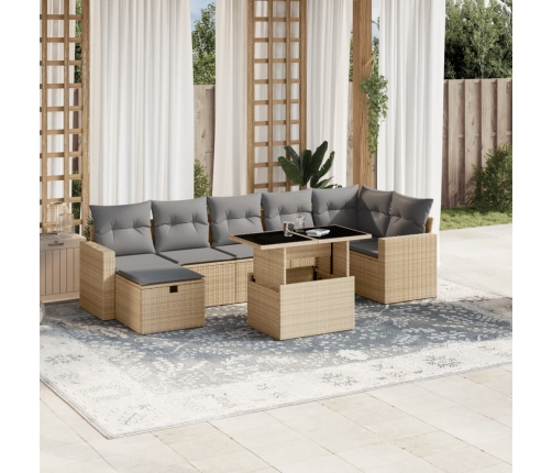 Set de sofás de jardín y cojines 8 piezas ratán sintético beige