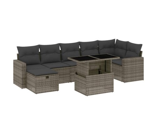 Set de sofás de jardín y cojines 8 piezas ratán sintético gris