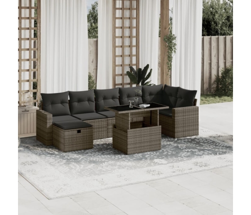 Set de sofás de jardín y cojines 8 piezas ratán sintético gris