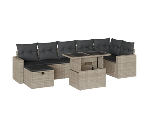 Set de sofás de jardín 8 pzas y cojines ratán sintético gris