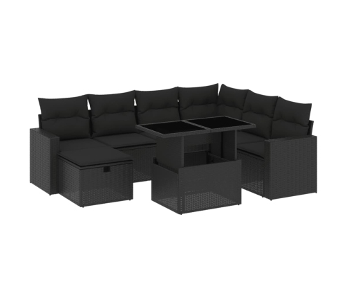 Set de sofás de jardín 8 piezas y cojines ratán sintético negro