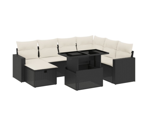 Set de sofás de jardín 8 piezas y cojines ratán sintético negro