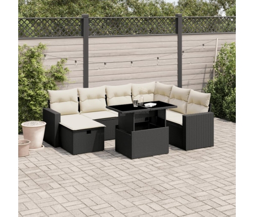 Set de sofás de jardín 8 piezas y cojines ratán sintético negro