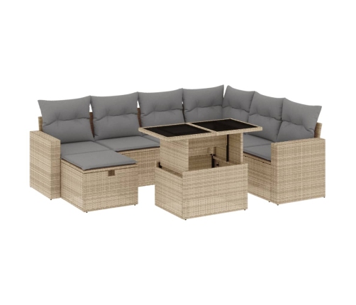 Set de sofás de jardín y cojines 8 piezas ratán sintético beige