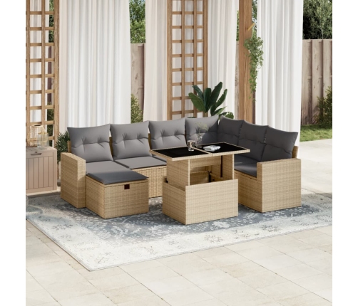 Set de sofás de jardín y cojines 8 piezas ratán sintético beige