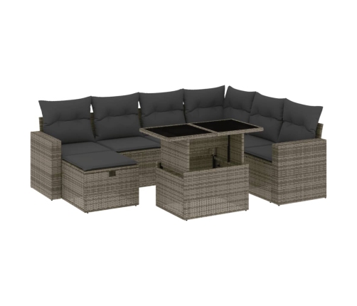 Set de sofás de jardín y cojines 8 piezas ratán sintético gris