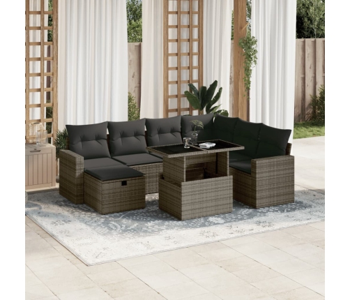 Set de sofás de jardín y cojines 8 piezas ratán sintético gris