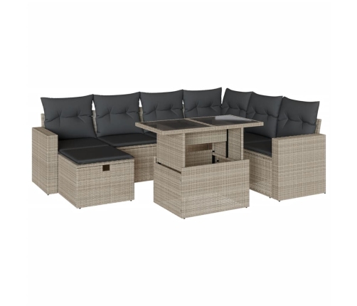 Set de sofás de jardín 8 pzas y cojines ratán sintético gris