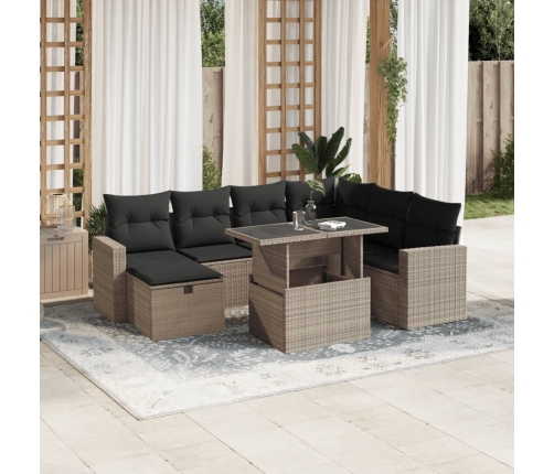 Set de sofás de jardín 8 pzas y cojines ratán sintético gris