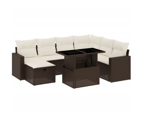 Set sofás de jardín 8 piezas y cojines ratán sintético marrón