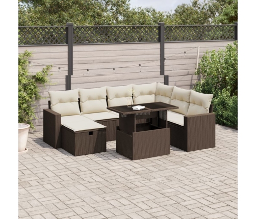 Set sofás de jardín 8 piezas y cojines ratán sintético marrón