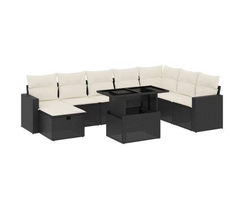 Set de sofás de jardín 8 piezas y cojines ratán sintético negro