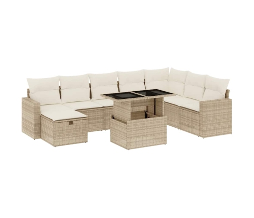 Set de sofás de jardín con cojines 9 pzas ratán sintético beige