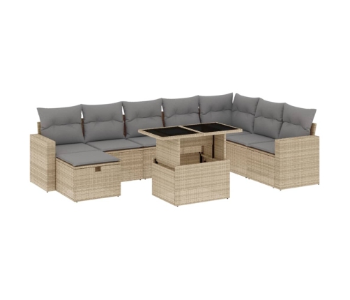 Set de sofás de jardín 9 pzas con cojines ratán sintético beige