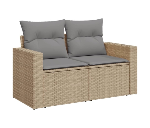Set de sofás de jardín 9 pzas con cojines ratán sintético beige