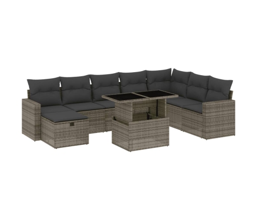 Set de muebles de jardín 9 pzas y cojines ratán sintético gris