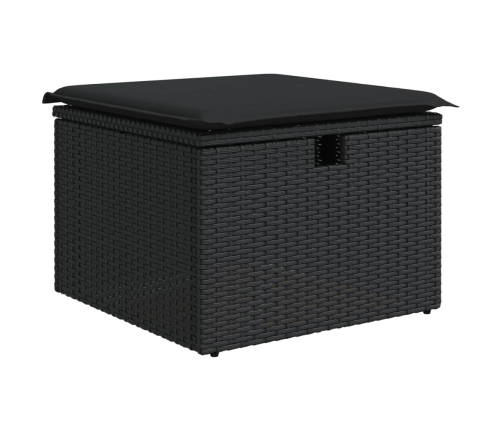 Set de sofás de jardín 6 piezas y cojines ratán sintético negro