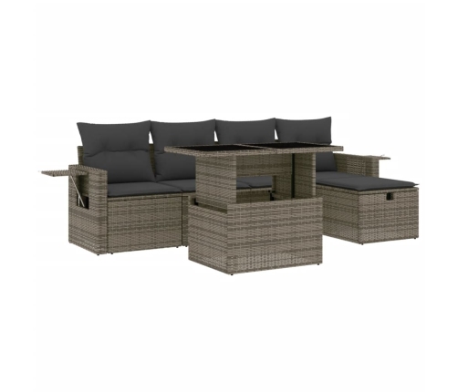 Set de muebles de jardín 6 pzas y cojines ratán sintético gris