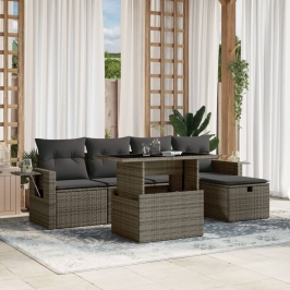 Set de muebles de jardín 6 pzas y cojines ratán sintético gris