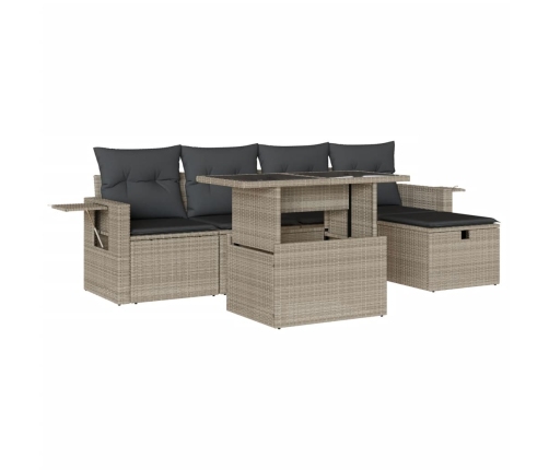 Set de sofás de jardín 6 pzas y cojines ratán sintético gris