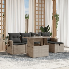 Set de sofás de jardín 6 pzas y cojines ratán sintético gris