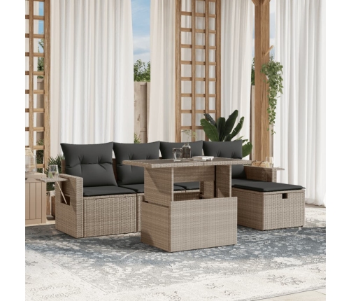 Set de sofás de jardín 6 pzas y cojines ratán sintético gris