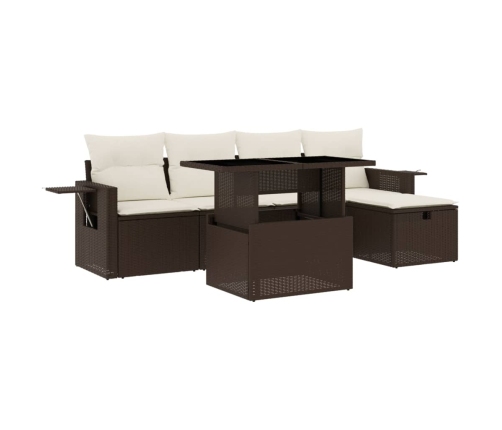 Set sofás de jardín 6 piezas y cojines ratán sintético marrón