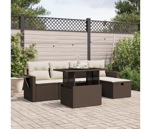 Set sofás de jardín 6 piezas y cojines ratán sintético marrón