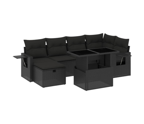 Set de sofás de jardín 7 pzas con cojines ratán sintético negro