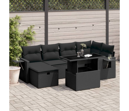 Set de sofás de jardín 7 pzas con cojines ratán sintético negro