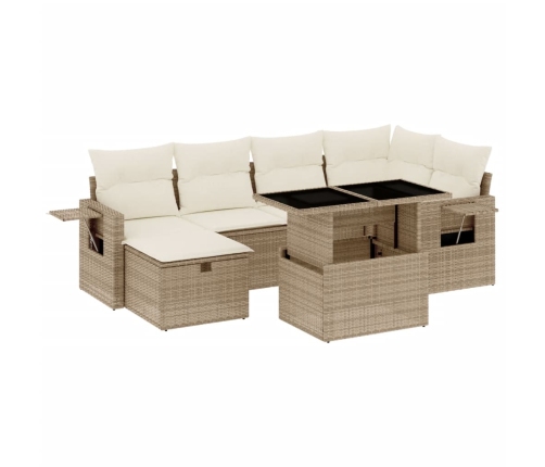 Set sofás de jardín 7 piezas y cojines ratán sintético beige