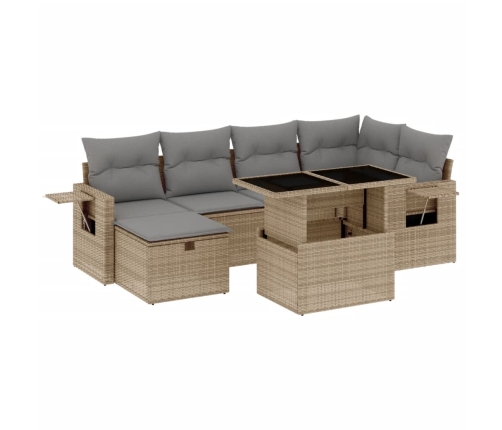 Set sofás de jardín 7 piezas y cojines ratán sintético beige