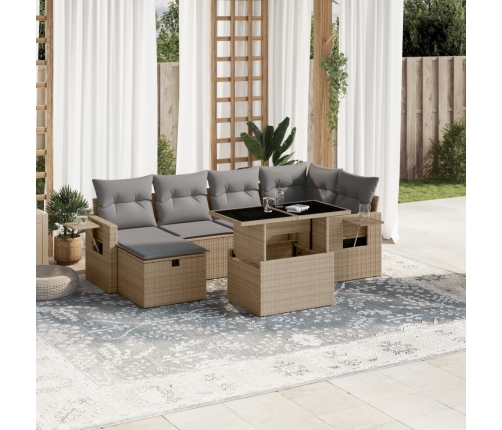 Set sofás de jardín 7 piezas y cojines ratán sintético beige