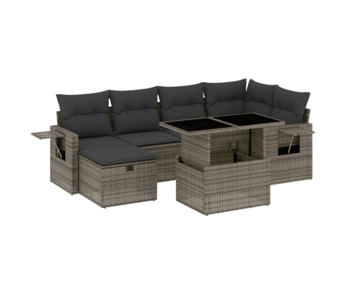 Set de sofás de jardín 7 pzas con cojines ratán sintético gris