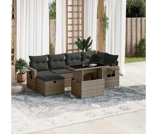 Set de sofás de jardín 7 pzas con cojines ratán sintético gris