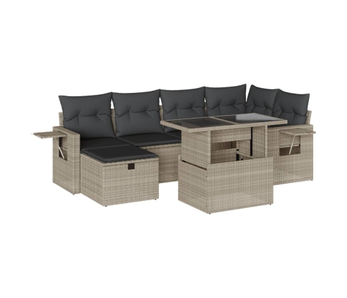 Set de sofás de jardín 7 pzas con cojines ratán PE gris claro