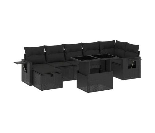 Set de sofás de jardín 8 piezas y cojines ratán sintético negro