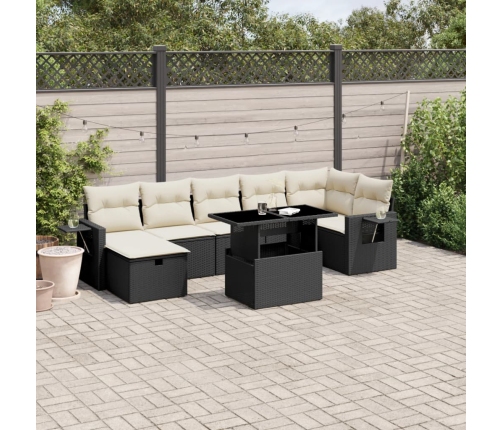 Set de sofás de jardín 8 piezas y cojines ratán sintético negro