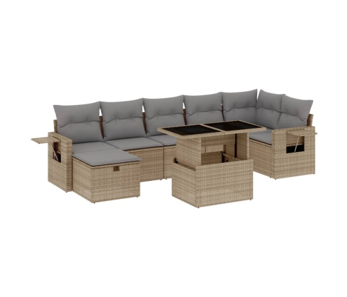 Set de sofás de jardín y cojines 8 piezas ratán sintético beige