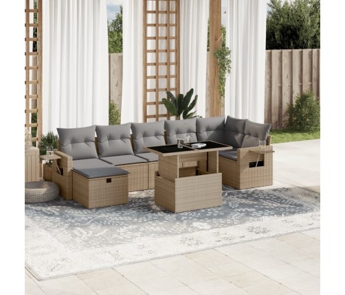 Set de sofás de jardín y cojines 8 piezas ratán sintético beige