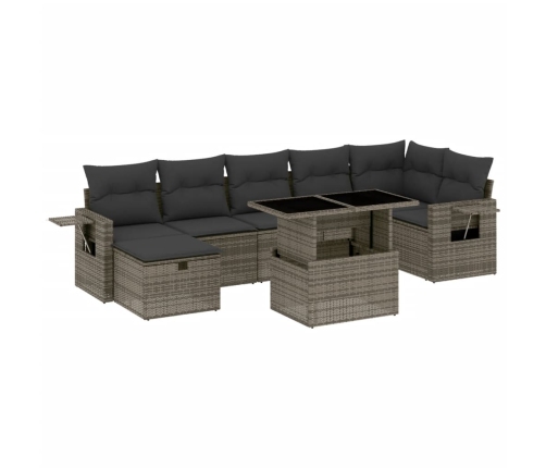 Set de sofás de jardín y cojines 8 piezas ratán sintético gris
