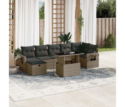 Set de sofás de jardín y cojines 8 piezas ratán sintético gris