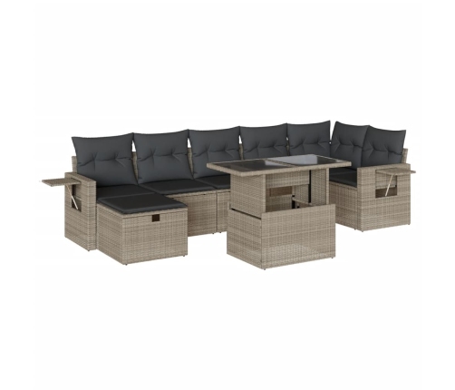 Set de sofás de jardín 8 pzas y cojines ratán sintético gris
