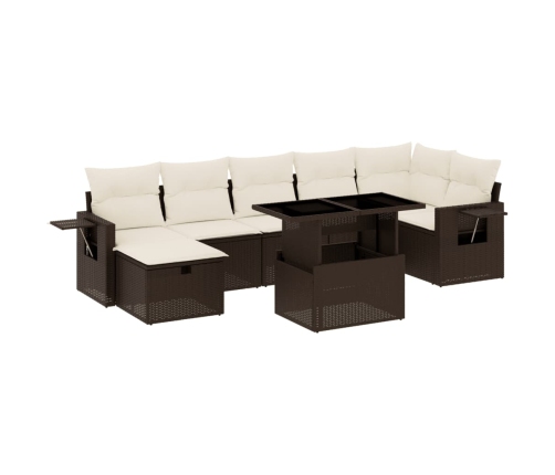 Set sofás de jardín 8 piezas y cojines ratán sintético marrón