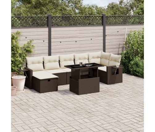Set sofás de jardín 8 piezas y cojines ratán sintético marrón