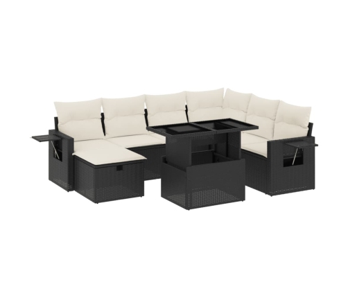 Set de sofás de jardín 8 piezas y cojines ratán sintético negro