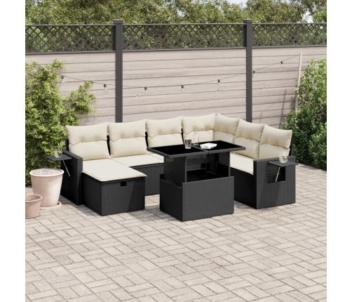 Set de sofás de jardín 8 piezas y cojines ratán sintético negro