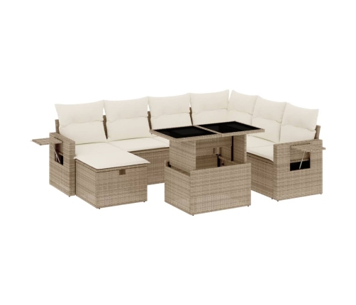 Set de sofás de jardín y cojines 8 piezas ratán sintético beige