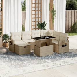 Set de sofás de jardín y cojines 8 piezas ratán sintético beige
