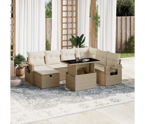 Set de sofás de jardín y cojines 8 piezas ratán sintético beige